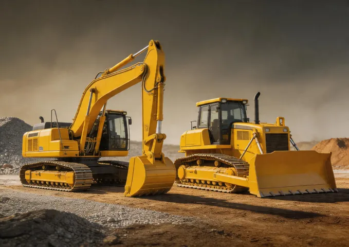 Caterpillar excavator and bulldozer